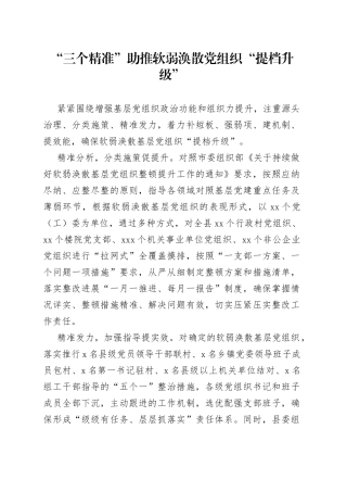“三个精准”助推软弱涣散党组织“提档升级”