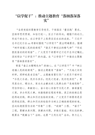 “以学促干”：推动主题教育“落细落深落实”