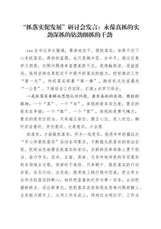 “抓落实促发展”研讨会发言：永葆真抓的实劲 深抓的钻劲 细抓的干劲