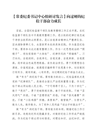 【常委纪委书记中心组研讨发言】向过硬的纪检干部奋力成长