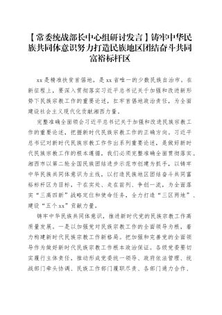 【常委统战部长中心组研讨发言】铸牢中华民族共同体意识 努力打造民族地区团结奋斗共同富裕标杆区