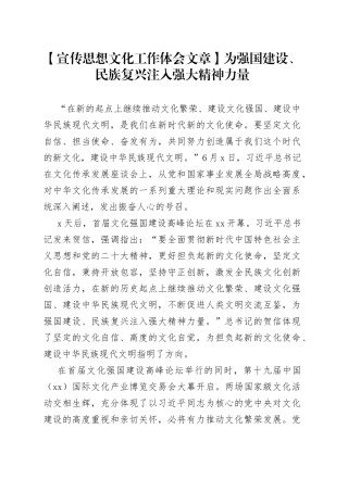 【宣传思想文化工作体会文章】为强国建设、民族复兴注入强大精神力量