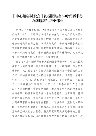 【中心组研讨发言】把握团结奋斗时代要求 努力创造新的历史伟业