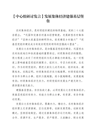 【中心组研讨发言】发展集体经济 建强基层堡垒