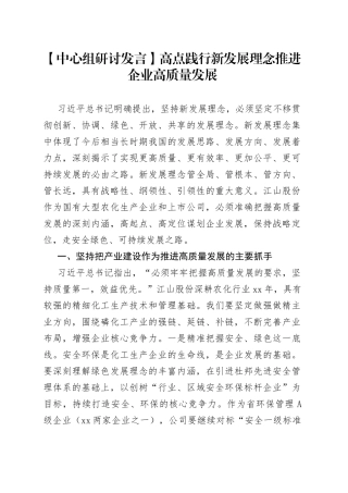 【中心组研讨发言】高点践行新发展理念 推进企业高质量发展