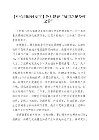【中心组研讨发言】合力建好“城市之尾乡村之首”