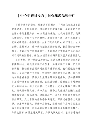 【中心组研讨发言】加强旅游品牌推广