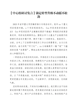 【中心组研讨发言】锚定转型升级不动摇不松劲