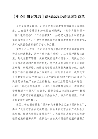 【中心组研讨发言】谱写民营经济发展新篇章