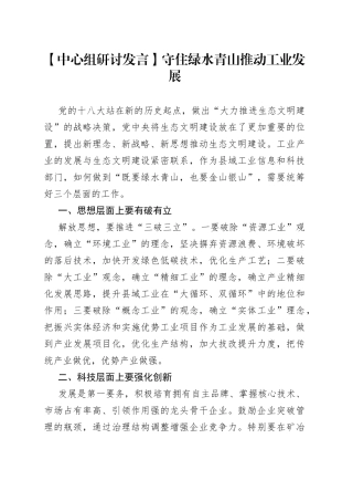 【中心组研讨发言】守住绿水青山 推动工业发展