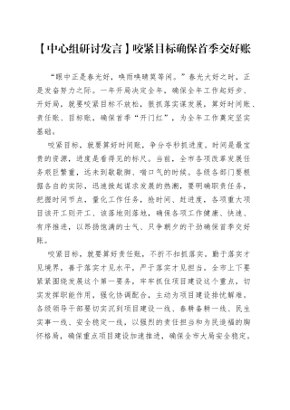 【中心组研讨发言】咬紧目标确保首季交好账