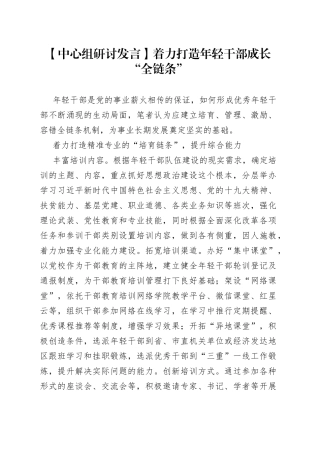 【中心组研讨发言】着力打造年轻干部成长“全链条”