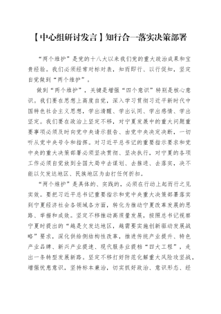 【中心组研讨发言】知行合一　落实决策部署
