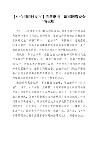 【中心组研讨发言】重拳出击，筑牢网络安全“防火墙”