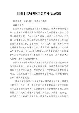 0829区委十五届四次全会精神传达提纲