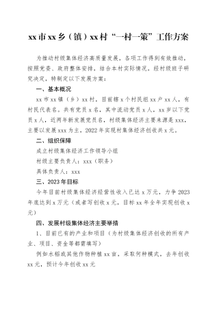 一村一策工作方案（模板）