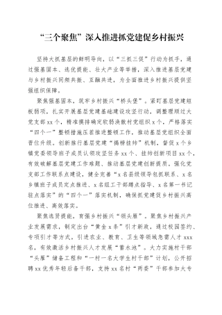 三个聚焦”深入推进抓党建促乡村振兴