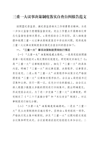 三重一大议事决策制度落实自查自纠报告工作汇报总结230908
