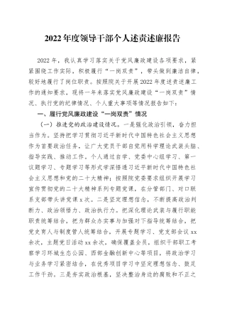 2022年度领导干部个人述责述廉报告