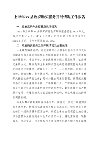 上半年县政府购买服务开展情况工作报告