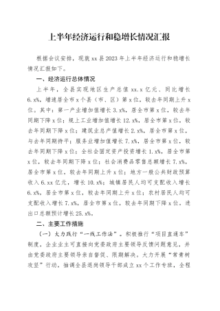 上半年经济运行及稳增长工作汇报