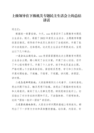 上级领导在下级机关专题民主生活会上的总结讲话