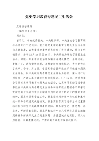 专题民主生活会点评讲话稿