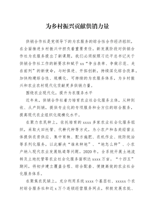 为乡村振兴贡献供销力量