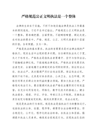 严格规范公正文明执法是一个整体