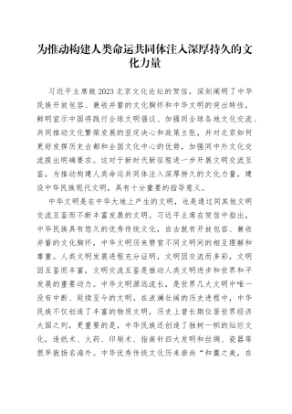 为推动构建人类命运共同体注入深厚持久的文化力量