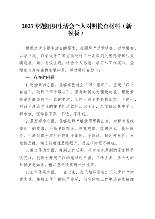 2023专题组织生活会个人对照检查材料（新模板）