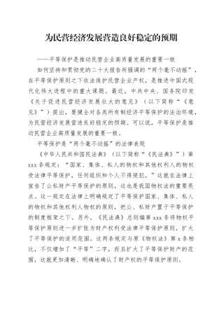 为民营经济发展营造良好稳定的预期