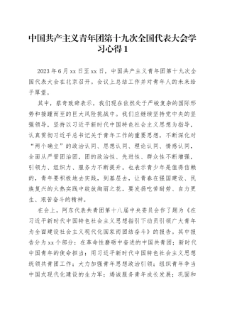 中国共产主义青年团第十九次全国代表大会学习心得1