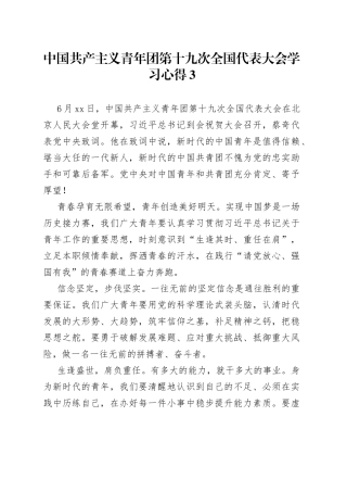 中国共产主义青年团第十九次全国代表大会学习心得3