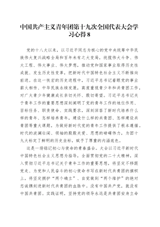 中国共产主义青年团第十九次全国代表大会学习心得8