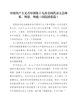 中国共产主义青年团第十九次全国代表大会所见、所思、所感（医院团委篇）
