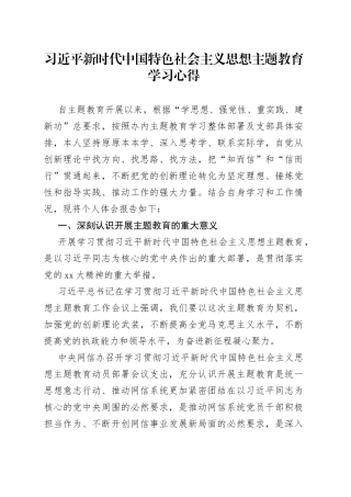 习近平新时代中国特色社会主义思想主题教育学习心得