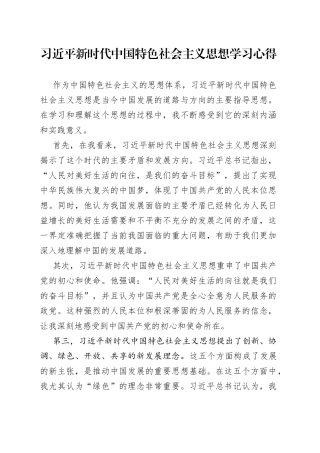 习近平新时代中国特色社会主义思想学习心得