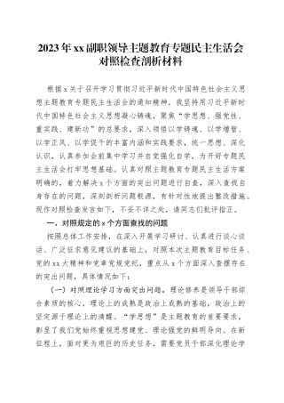 2023年XX副职领导主题教育专题民主生活会对照检查剖析材料