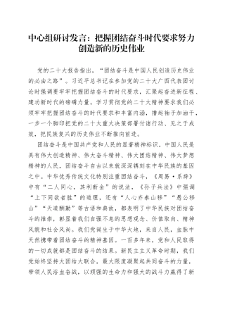 中心组研讨发言：把握团结奋斗时代要求 努力创造新的历史伟业
