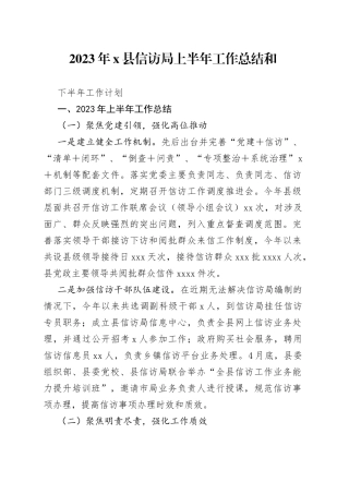 2023年X县信访局上半年工作总结和下半年工作计划