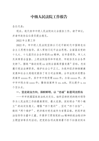 中级人民法院工作报告