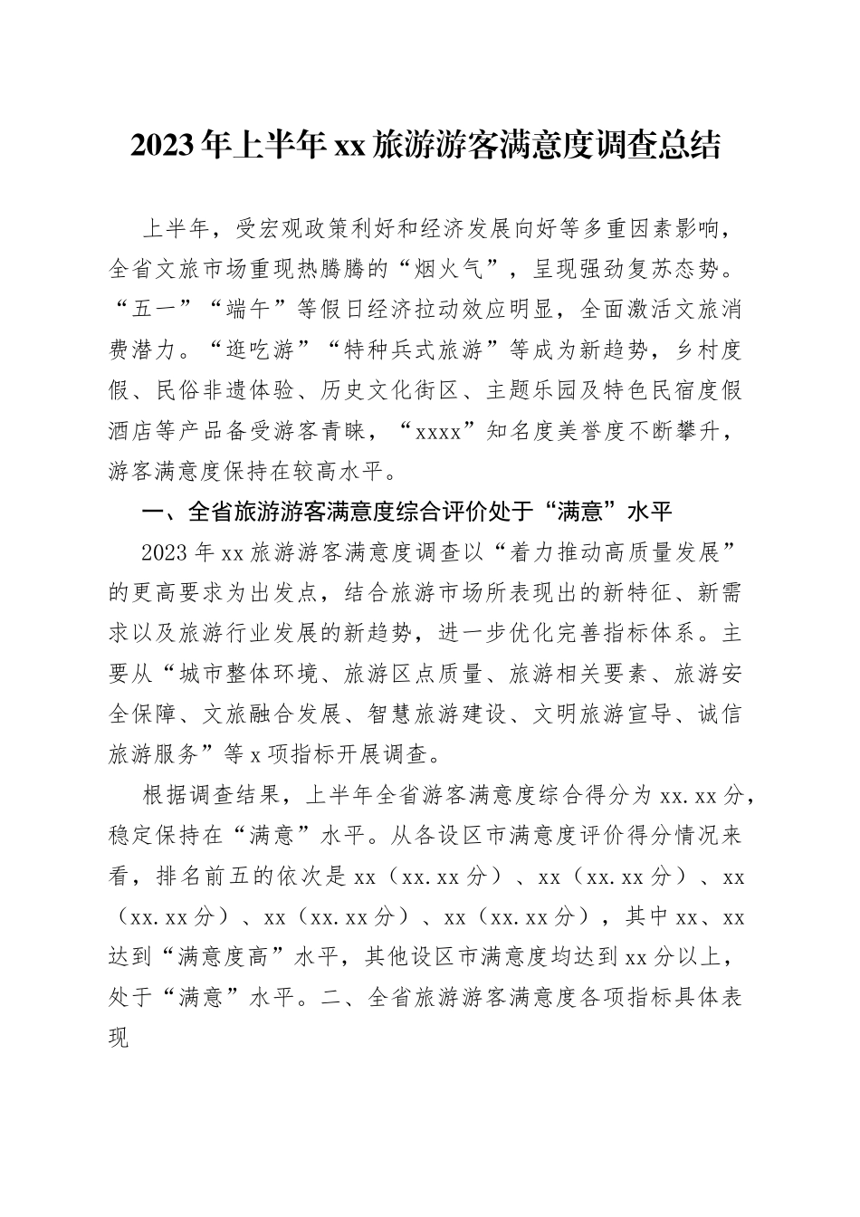 2023年上半年XX旅游游客满意度调查总结_第1页