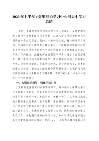 2023年上半年X党组理论学习中心组集中学习总结