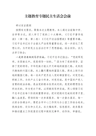 主题教育专题民主生活会会前研讨发言提纲