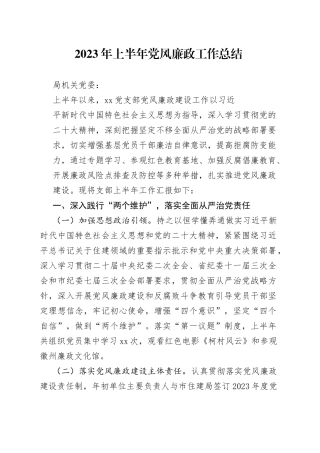 2023年上半年党风廉政工作总结