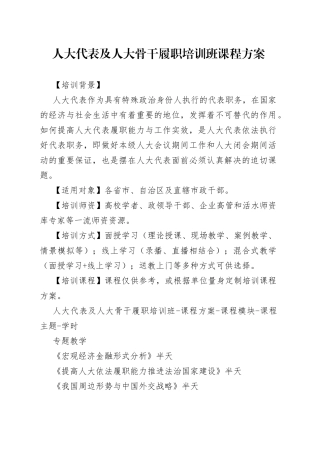 人大代表及人大骨干履职培训班课程方案