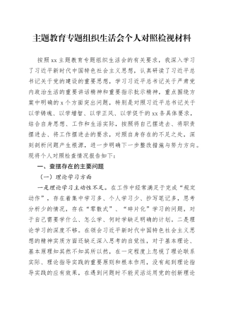 主题教育专题组织生活会个人对照检视材料
