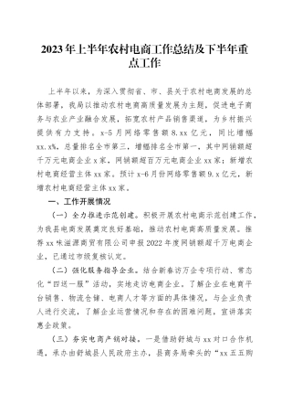 2023年上半年农村电商工作总结及下半年重点工作（20230624）