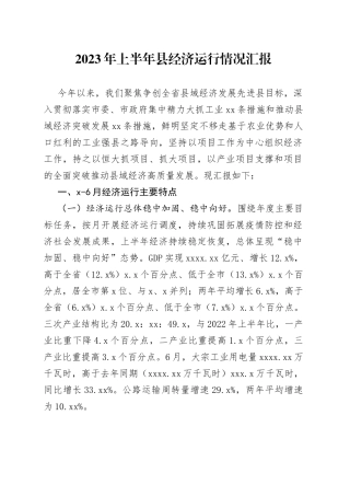 2023年上半年县经济运行情况汇报